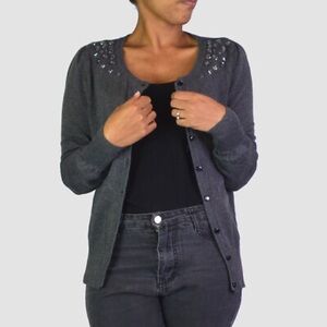Target Merona Dark Heathered Gray Gemstone Embellished Cardigan Sweater Preppy